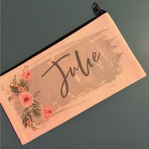 Personalized “Julie” Handmade” Floral Canvas Pouch